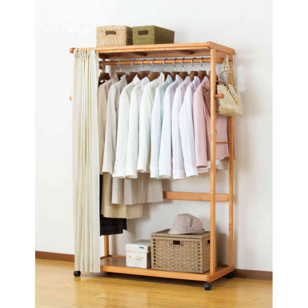 天然木カーテン付きシングルハンガー 90cm幅[03709] メーカー直送▼返品・キャンセル不可[他商品との同時購入不可]