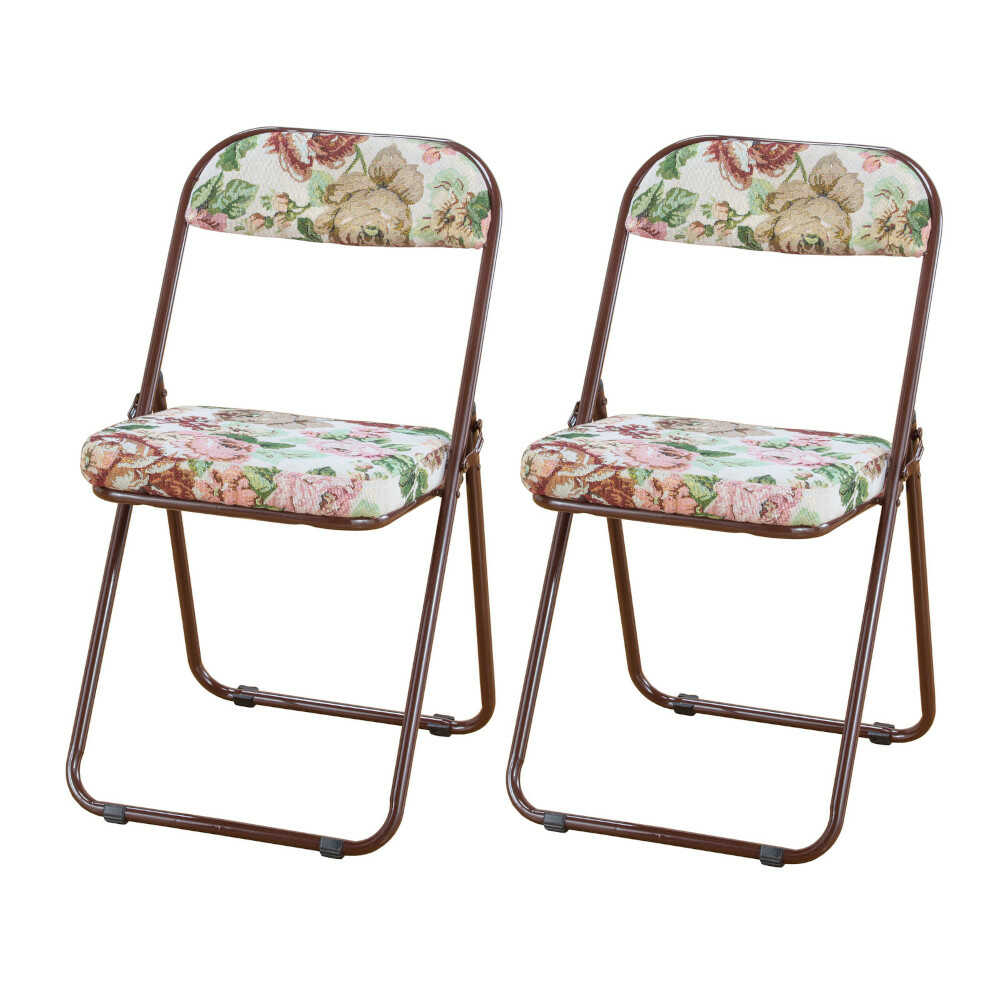 軽くて折りたためるゴブラン柄座椅子ハイタイプ 2脚[03989] メーカー直送 ▼返品・キャンセル不可【他商品との同時購入不可】