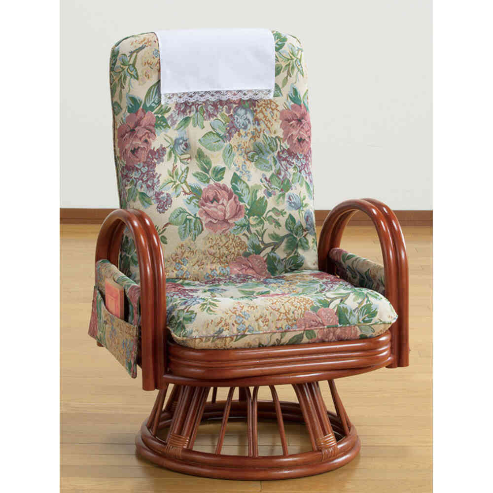 籐リクライニングハイバック回転座椅子 ミドルタイプ[04167] メーカー直送 ▼返品・キャンセル不可【他商品との同時購入不可】