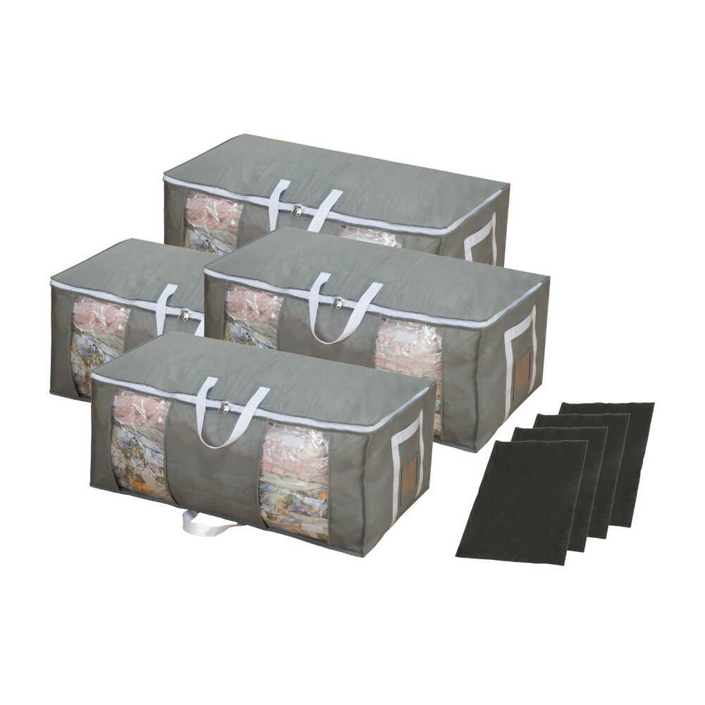 掃除機のいらない圧縮収納ボックス4個+竹炭シート[04383] メーカー直送▼返品・キャンセル不可【他商品との同時購入不可】