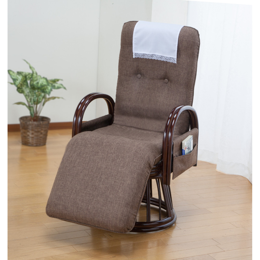 天然籐フットレスト付き回転高座椅子 DBR[0448210] メーカー直送 ▼返品・キャンセル不可【他商品との同時購入不可】