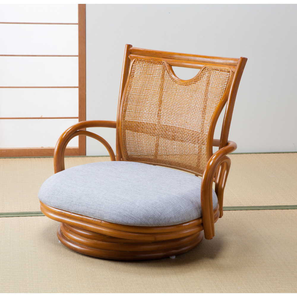 あぐらで座れる天然籐回転チェア ナチュラル[0448310] メーカー直送 ▼返品・キャンセル不可【他商品との同時購入不可】