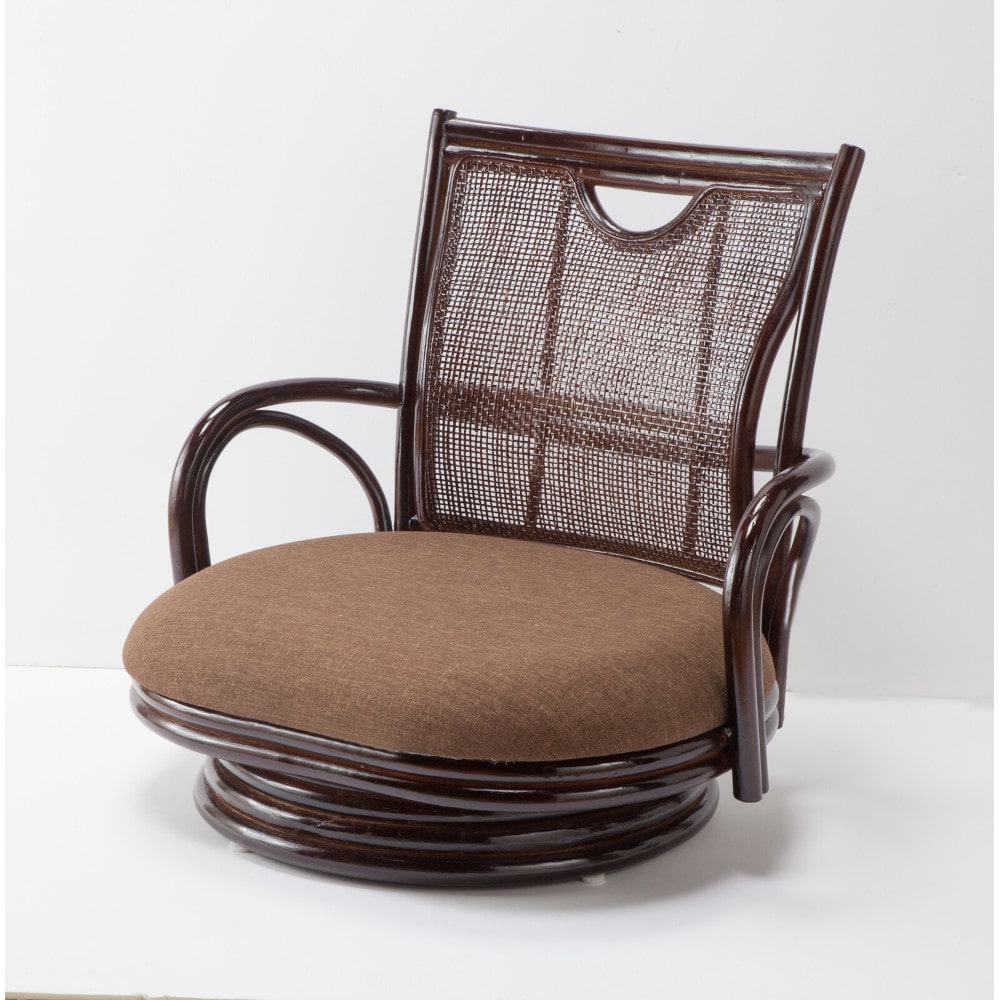 あぐらで座れる天然籐回転チェア ダークブラウン[0448320] メーカー直送 ▼返品・キャンセル不可【他商品との同時購入不可】