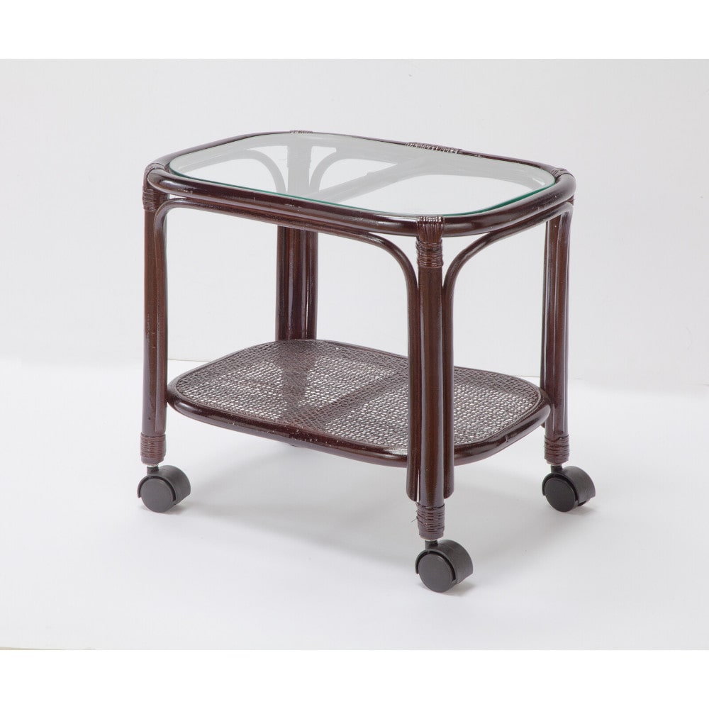 天然籐サイドテーブル キャスター付き DBR[0448420] メーカー直送 ▼返品・キャンセル不可【他商品との同時購入不可】