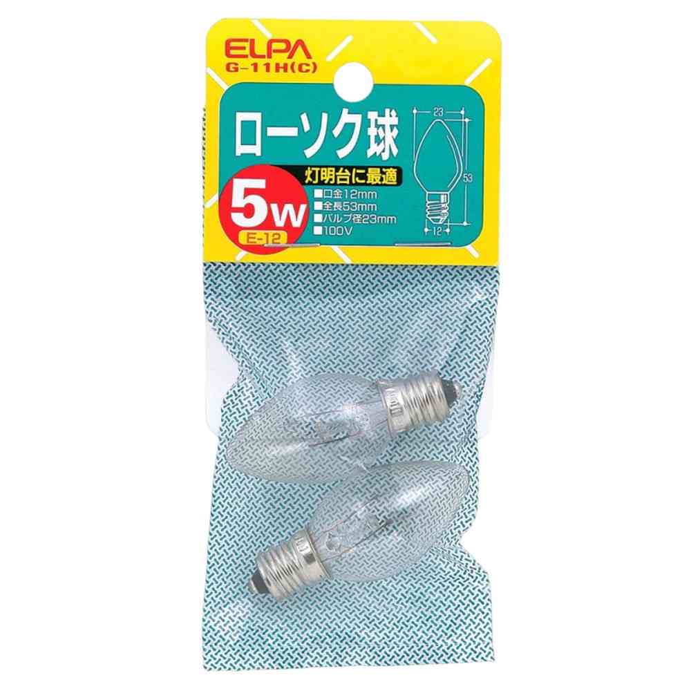 エルパ ELPA ローソク球 5W クリア E12 G-11H（C） 2個入