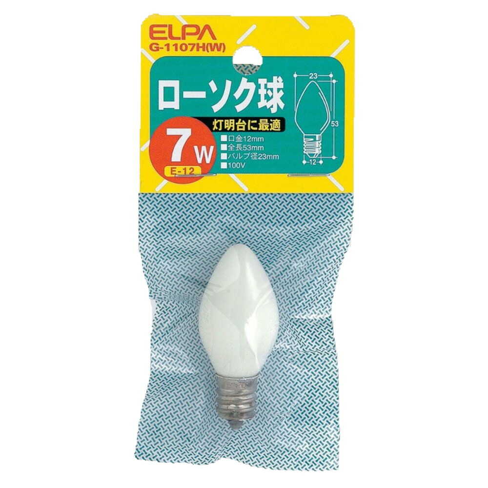 エルパ ELPA ローソク球 白熱電球 E12 7W G-1107H(W)