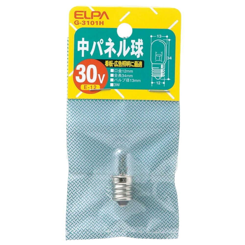 エルパ ELPA 中パネル球 白熱電球 E12 3W G-3101H