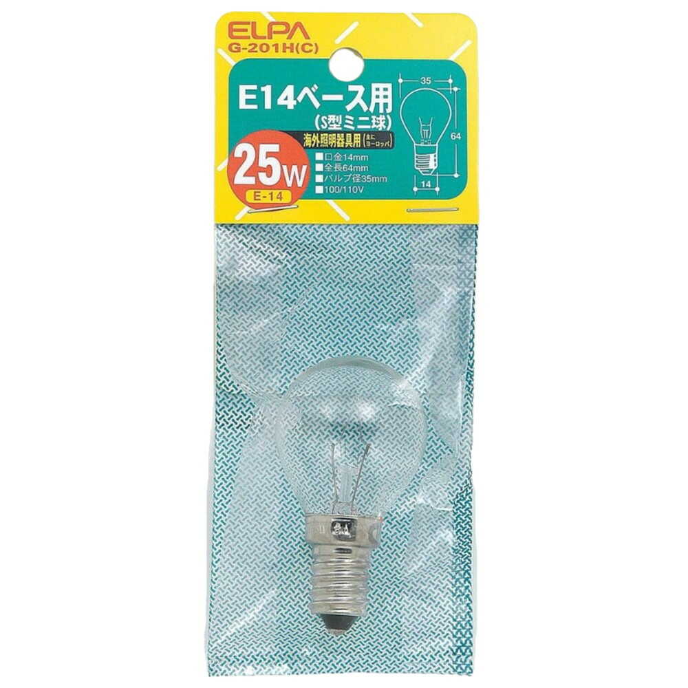 エルパ ELPA Ｓ型ミニ球 白熱電球 海外製照明用 E14 25W G-201H(C)