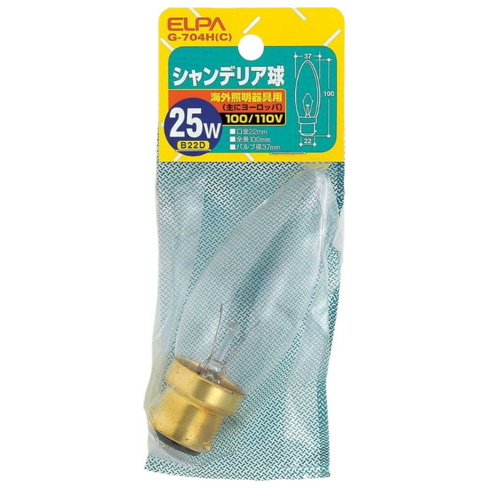 エルパ ELPA シャンデリア球 白熱電球 海外製照明用 B22D 25W G-704H(C)