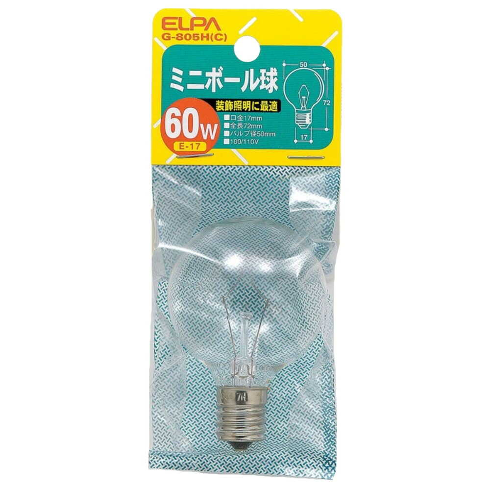 エルパ ELPA ミニボール球 白熱電球 E17 60W G-805H(C)