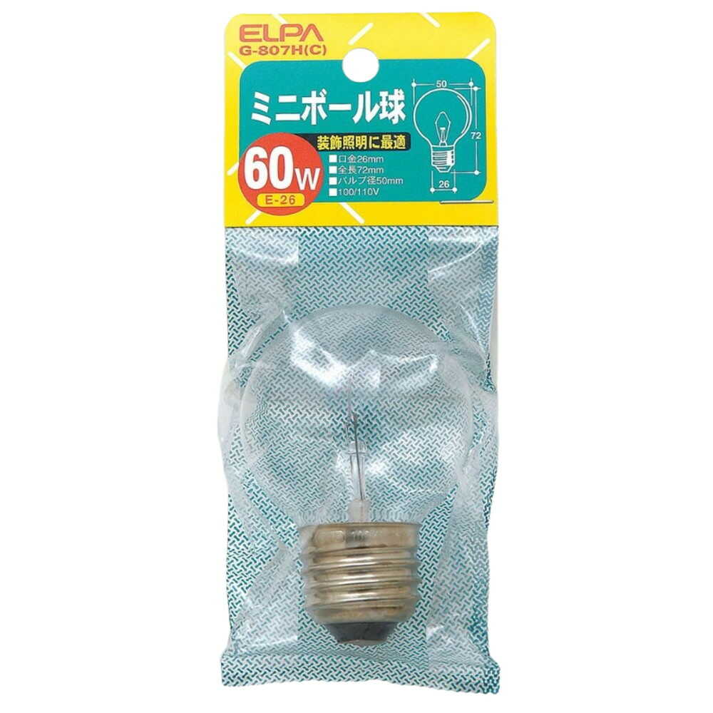 エルパ ELPA ミニボール球 白熱電球 E26 60W G-807H(C)