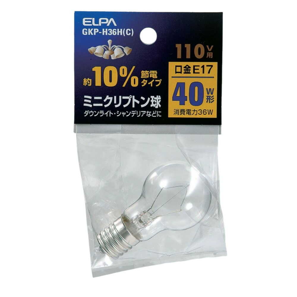 エルパ ELPA ミニクリプトン球 白熱電球 E17 40W形 GKP-H36H(C)