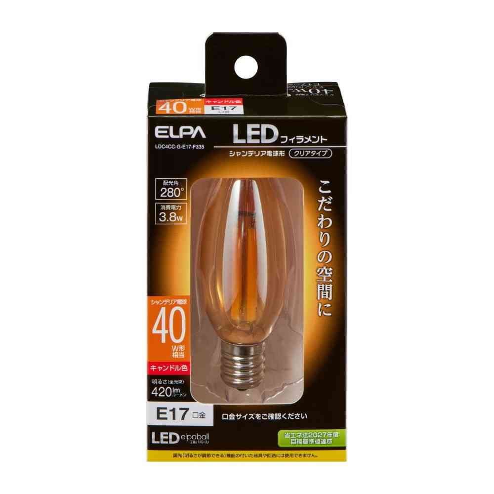 エルパ ELPA フィラメントLEDシャンデリア E17 LDC4CC-G-E17-F335