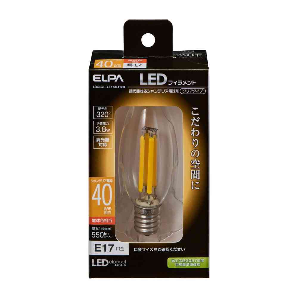 エルパ ELPA フィラメントLED 調光器対応 E17 LDC4CL-G-E17／D-F339