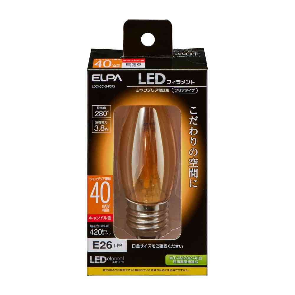エルパ ELPA フィラメントLEDシャンデリア E26 40W形 LDC4CC-G-F373
