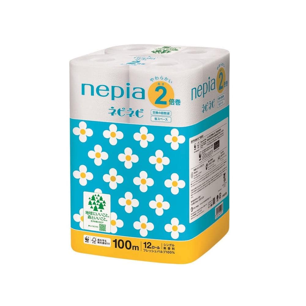 ネピア ネピネピ トイレットロール 2倍巻 シングル 100m 12ロール   [6個セット]