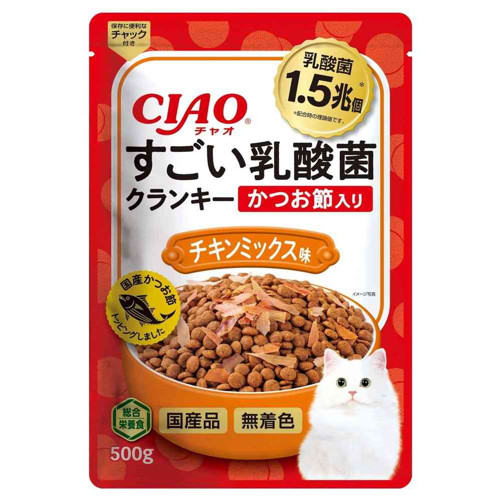 いなばペットフード すごい乳酸菌 クランキー かつお節 チキンミックス味 500g   [12個セット]