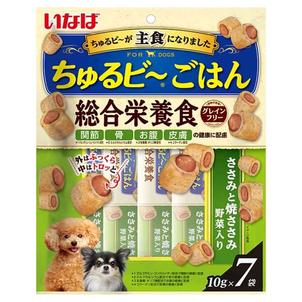 いなばペットフード いなば ちゅるビ～ごはん 総合栄養食 ささみと焼ささみ 野菜入り 10g×7袋   [4個セット]
