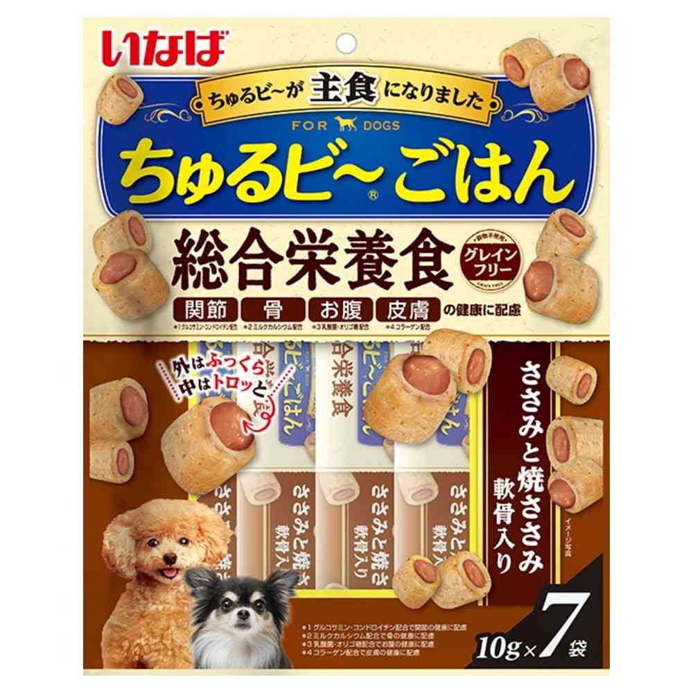 いなばペットフード いなば ちゅるビ～ごはん 総合栄養食 ささみと焼ささみ 軟骨入り 10g×7袋   [4個セット]