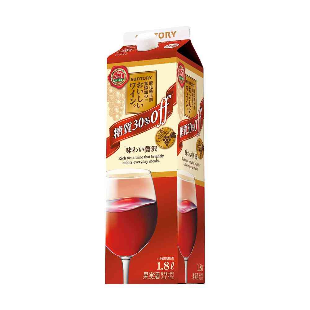 サントリー 酸化防止剤無添加のおいしいワイン。糖質30％オフ赤 紙パック1800ml【6個セット】