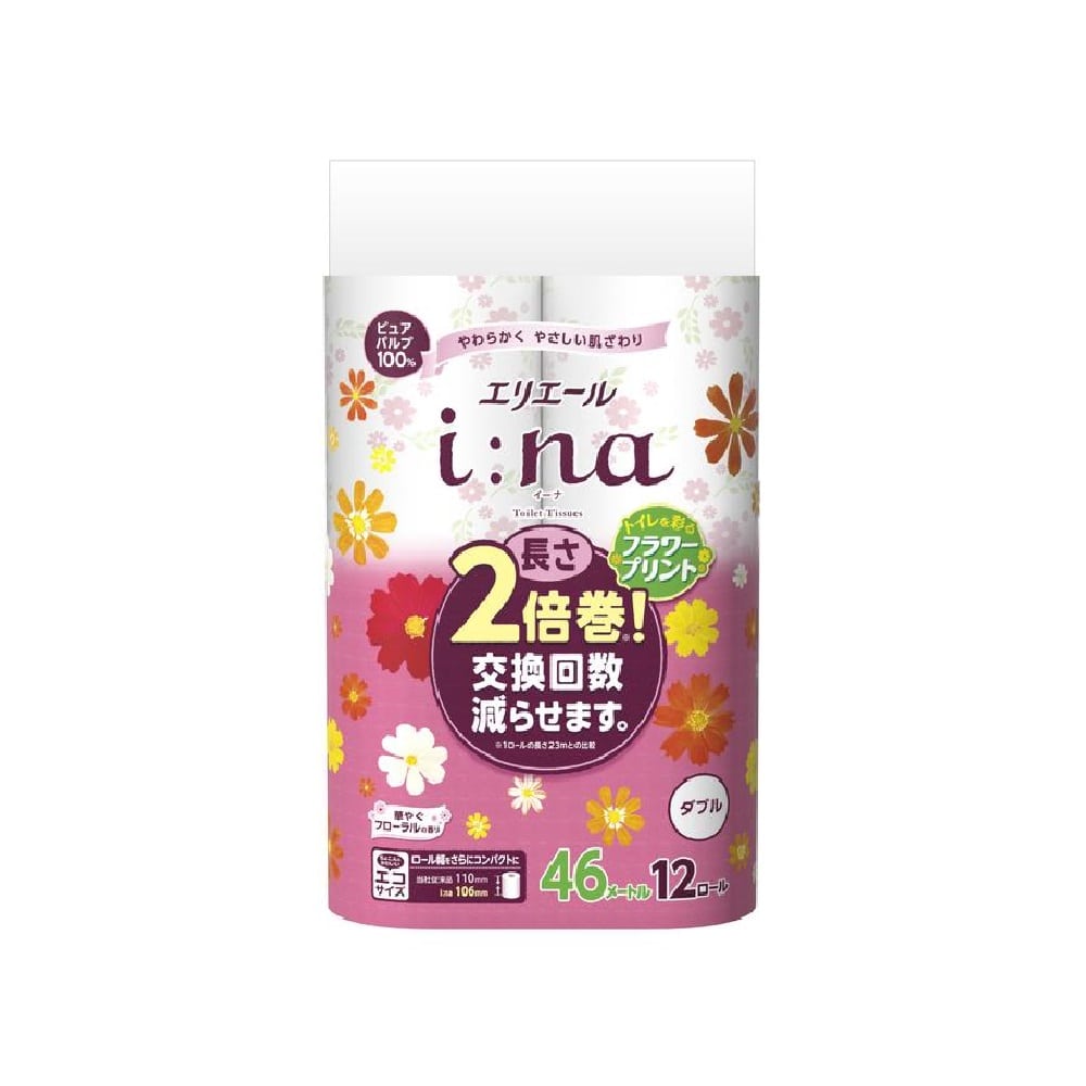 大王製紙 エリエールイーナトイレットティシュープリント2倍巻 ダブル 12ロール【6個セット】
