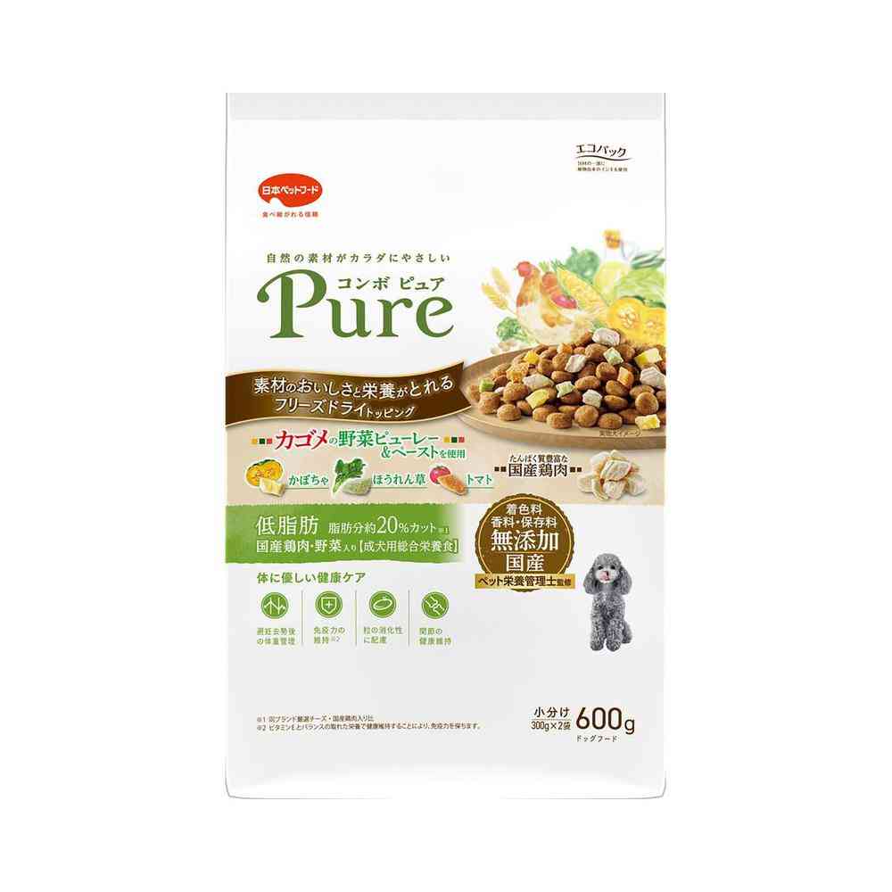 日本ペットフード コンボ ピュア ドッグ 低脂肪 国産鶏肉・野菜入り 600g（300gx2）