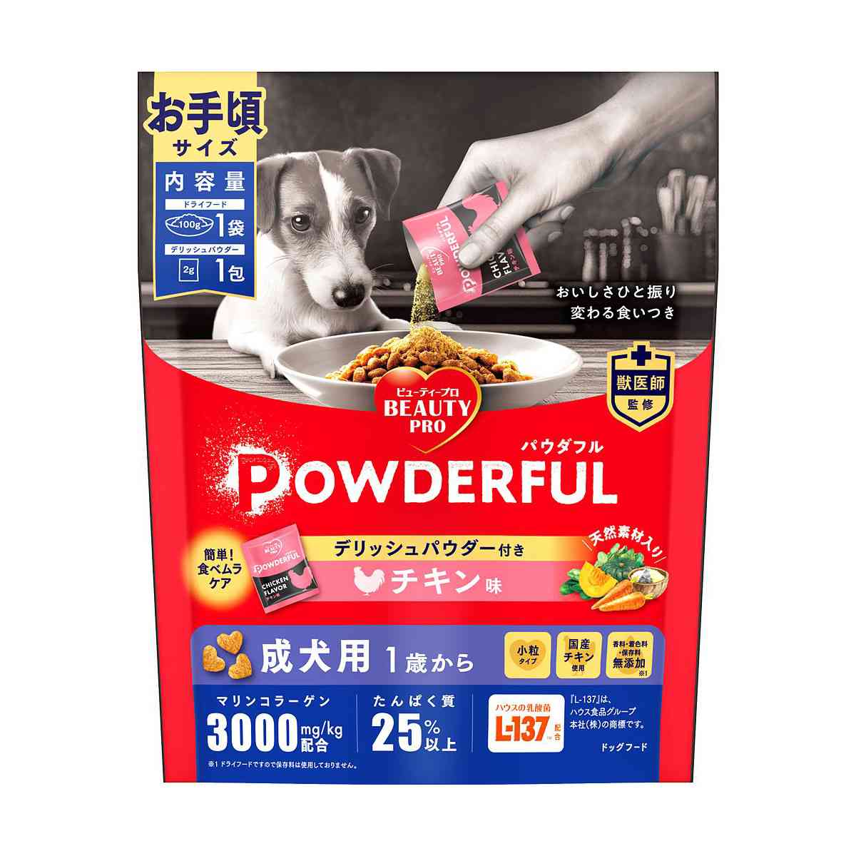 日本ペットフード ビューティープロ ドッグ パウダフル 成犬用 チキン味 100g+2g
