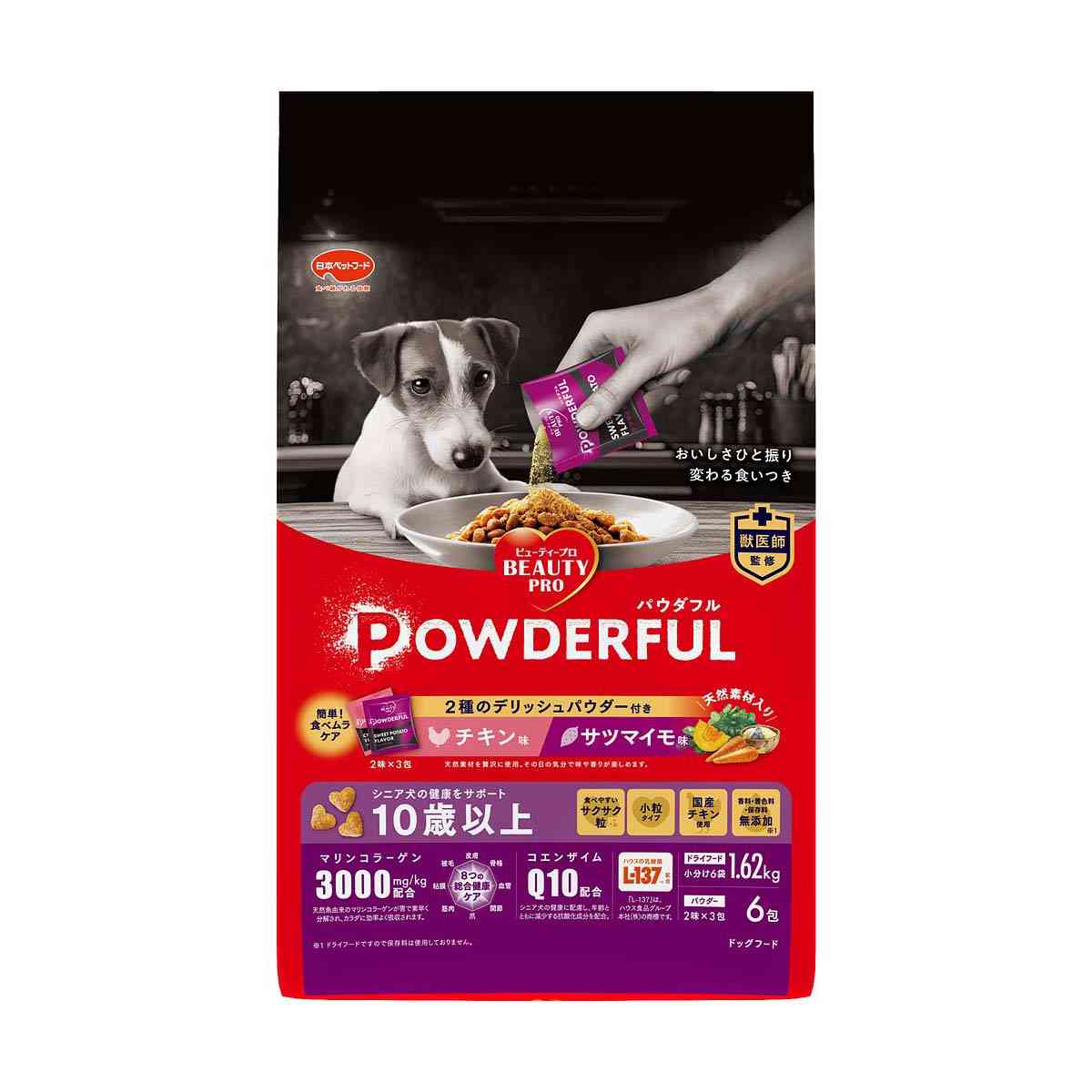 日本ペットフード ビューティープロ ドッグ パウダフル 10歳以上 チキン味・サツマイモ味パウダー付 270g×6袋+6g×6包