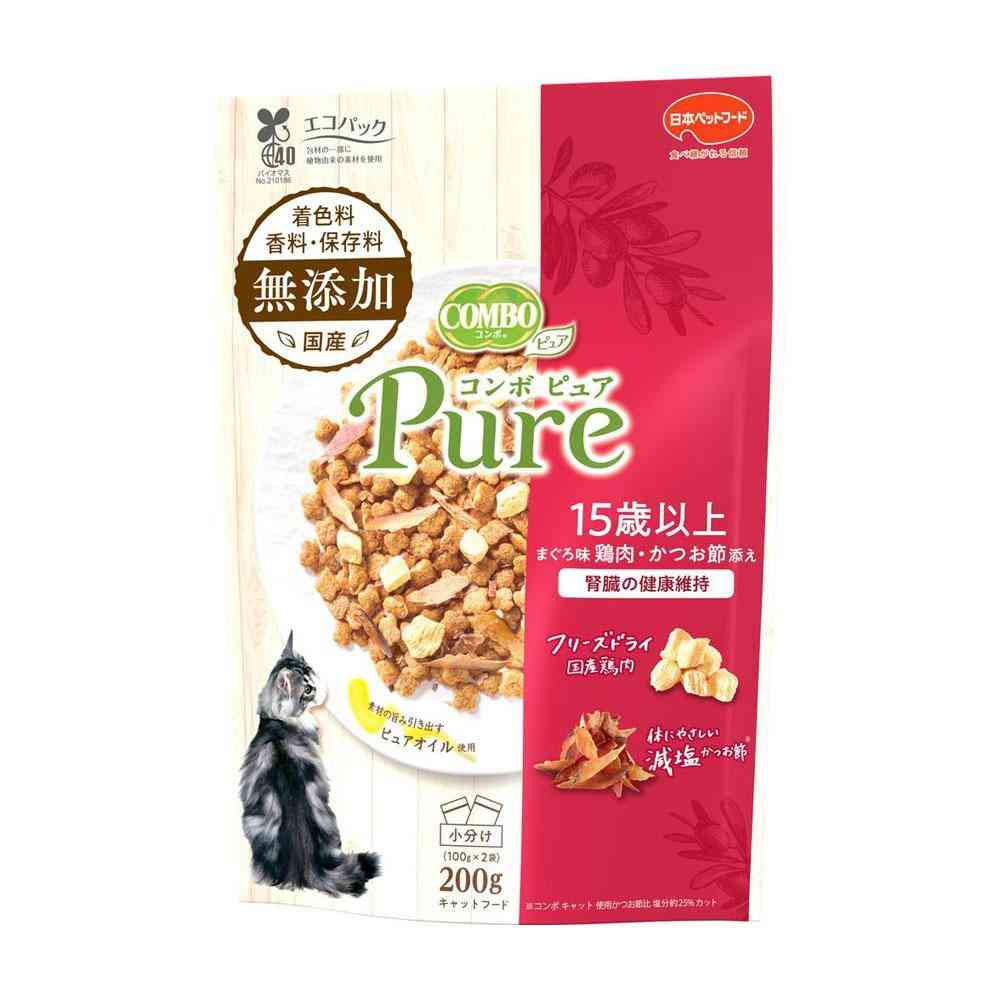 日本ペットフード コンボ ピュア キャット 15歳以上用 まぐろ味・鶏肉・かつお節添え 200g（100g×2袋）