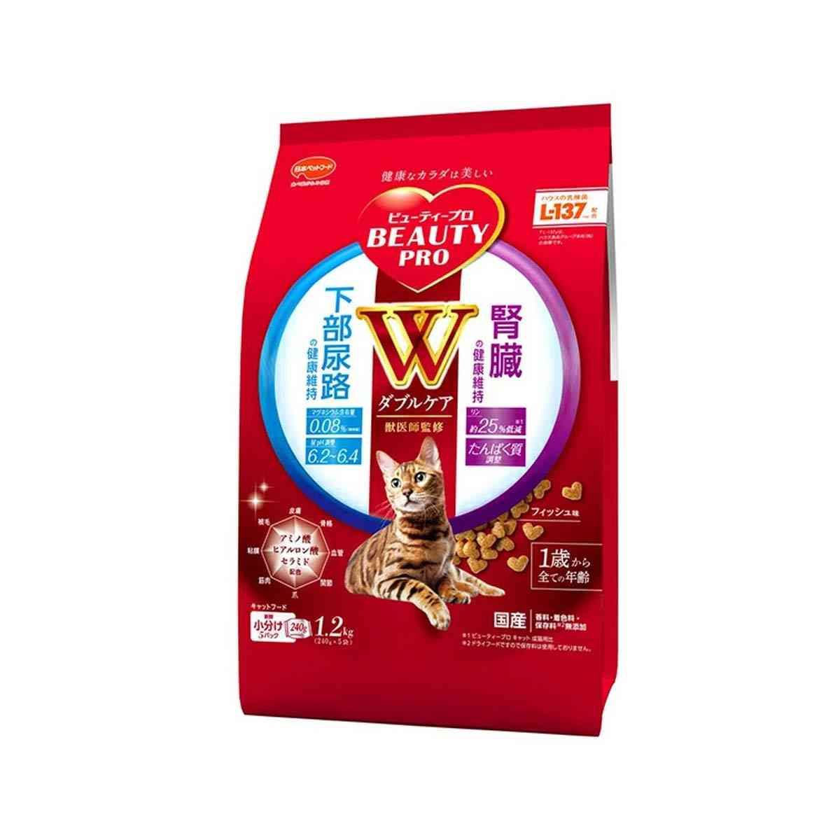 日本ペットフード ビューティープロ キャット Wケア 下部尿路・腎臓の健康維持 240g×5パック
