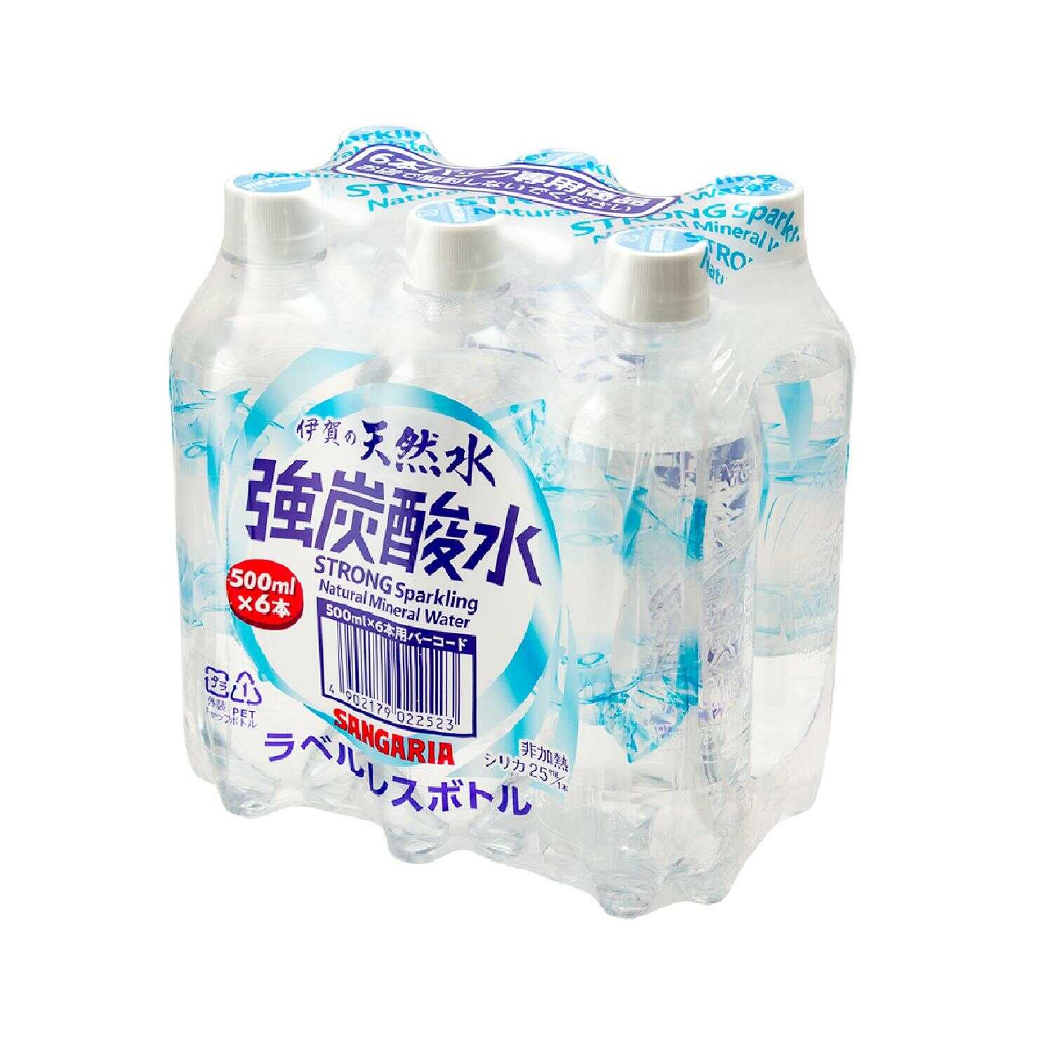 ◆サンガリア 伊賀の天然水強炭酸水ラベルレス 500ml×6本   [4個セット]