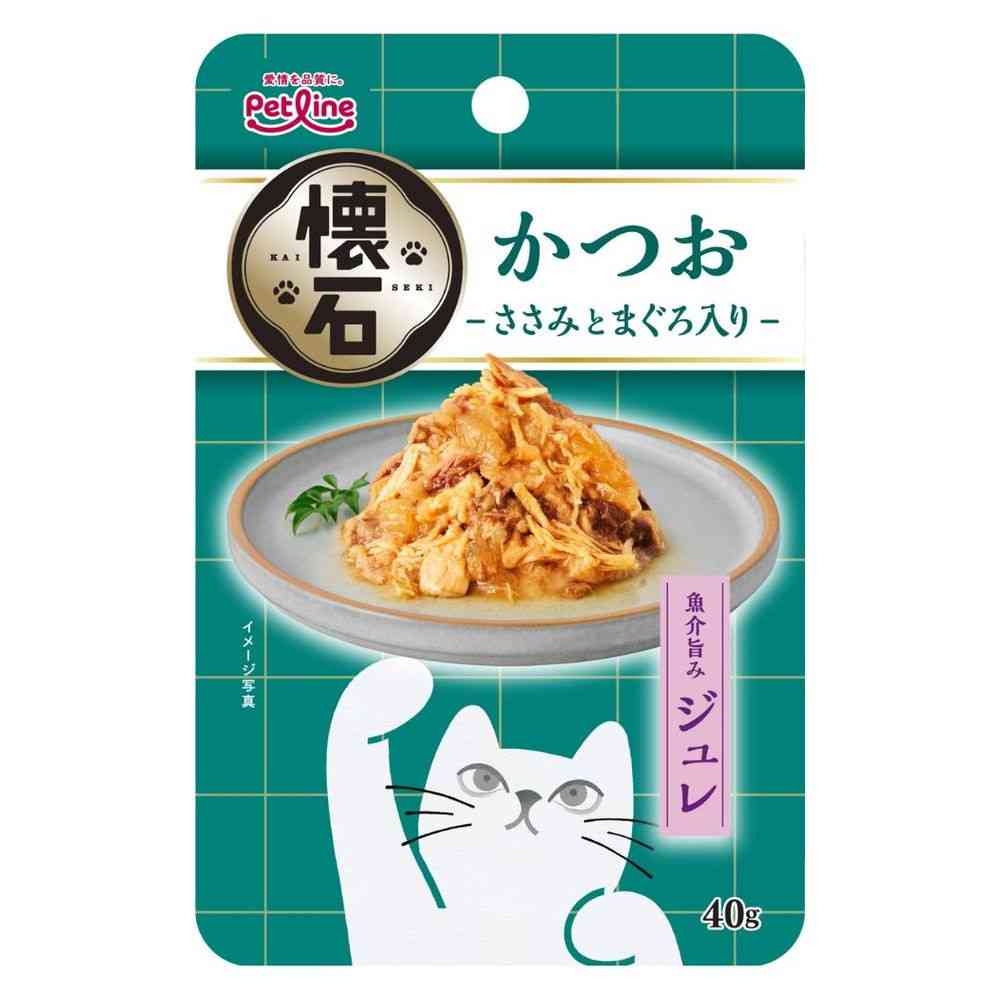 ペットライン 懐石 レトルト ジュレ かつお-ささみとまぐろ入り-４０ｇ
