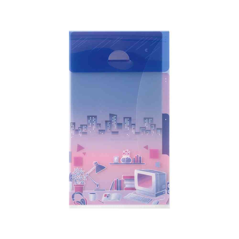 ミドリ 3ポケットクリアホルダー＜A5スリム＞ フラップ付 シティポップ柄 1個