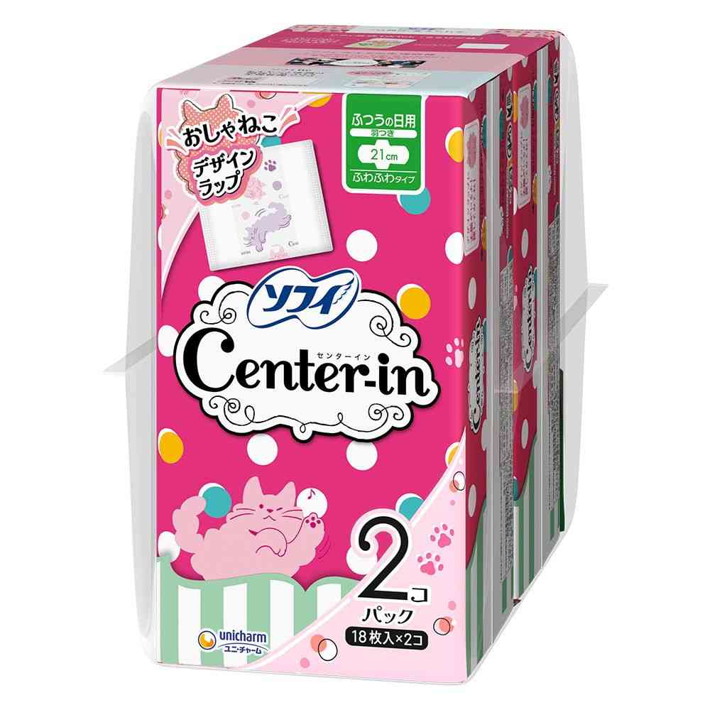 [医薬部外品]ユニ・チャーム  センターイン ふわタイプ ふつうの日 羽つき 18枚×2