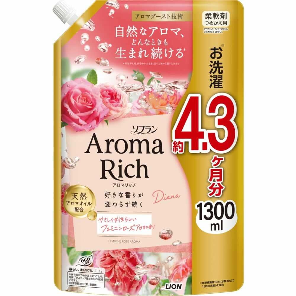 ライオン ソフラン アロマリッチ ダイアナ 詰め替え ウルトラジャンボ 1300ml   [6個セット]