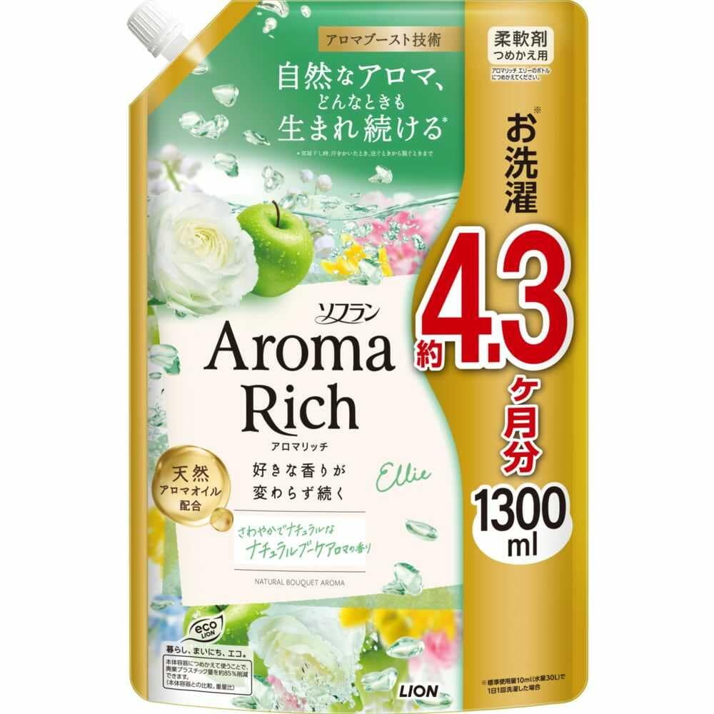 ライオン ソフラン アロマリッチ エリー 詰め替え ウルトラジャンボ 1300ml   [6個セット]