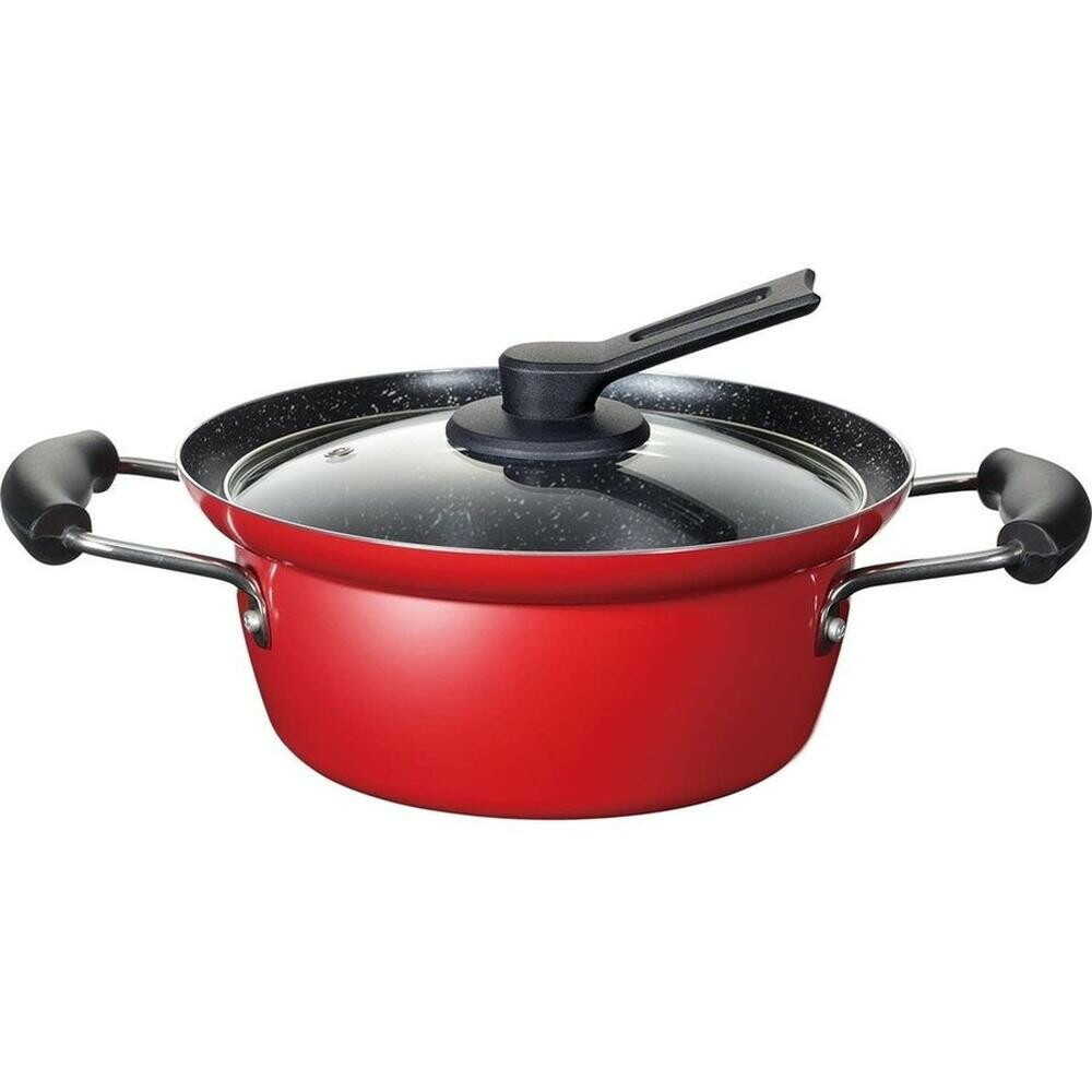 和平フレイズ にこみーな IH対応 フチ付両手鍋 20cm レッド