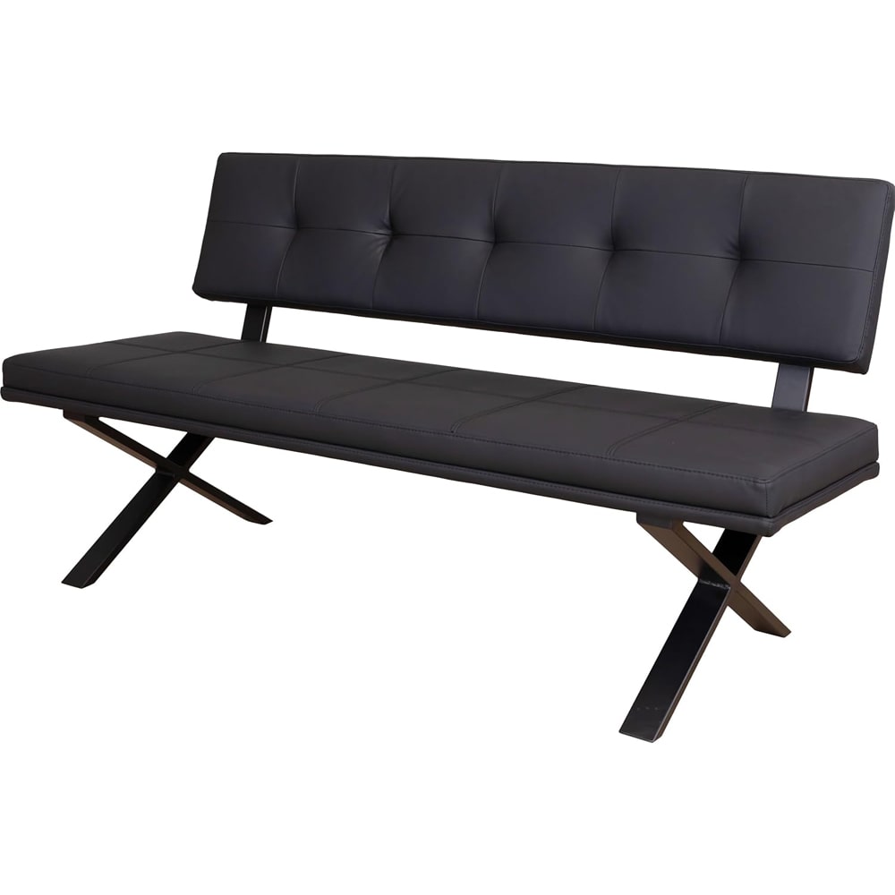 ダイニングベンチ Brescia PVC 背付 ブラック　メーカー直送　▼返品・キャンセル不可【他商品との同時購入不可】