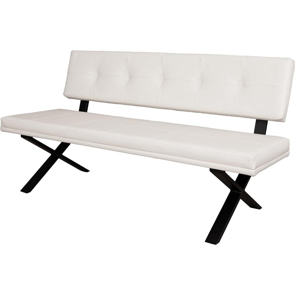 ダイニングベンチ Brescia PVC 背付 ホワイト　メーカー直送　▼返品・キャンセル不可【他商品との同時購入不可】