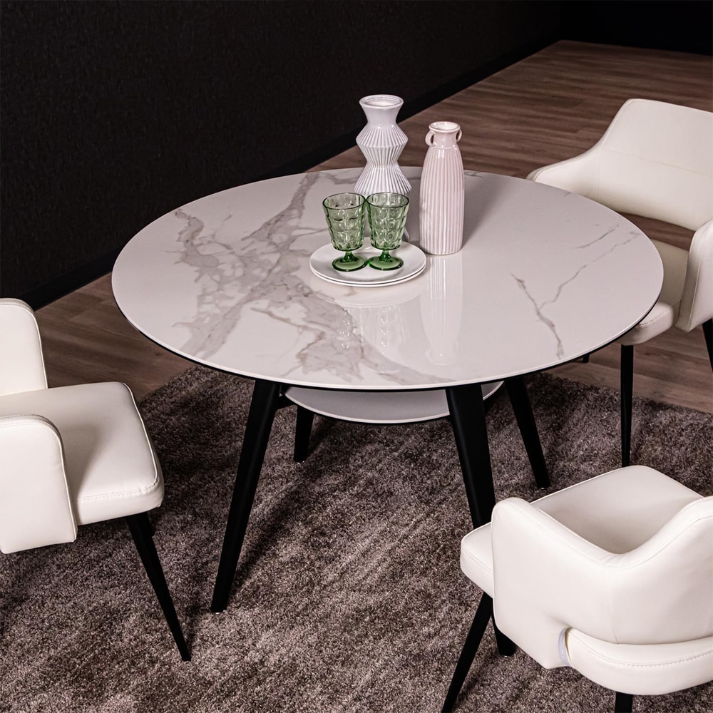 サークルテーブル Olbia ホワイトクォーツ 100　メーカー直送　▼返品・キャンセル不可【他商品との同時購入不可】