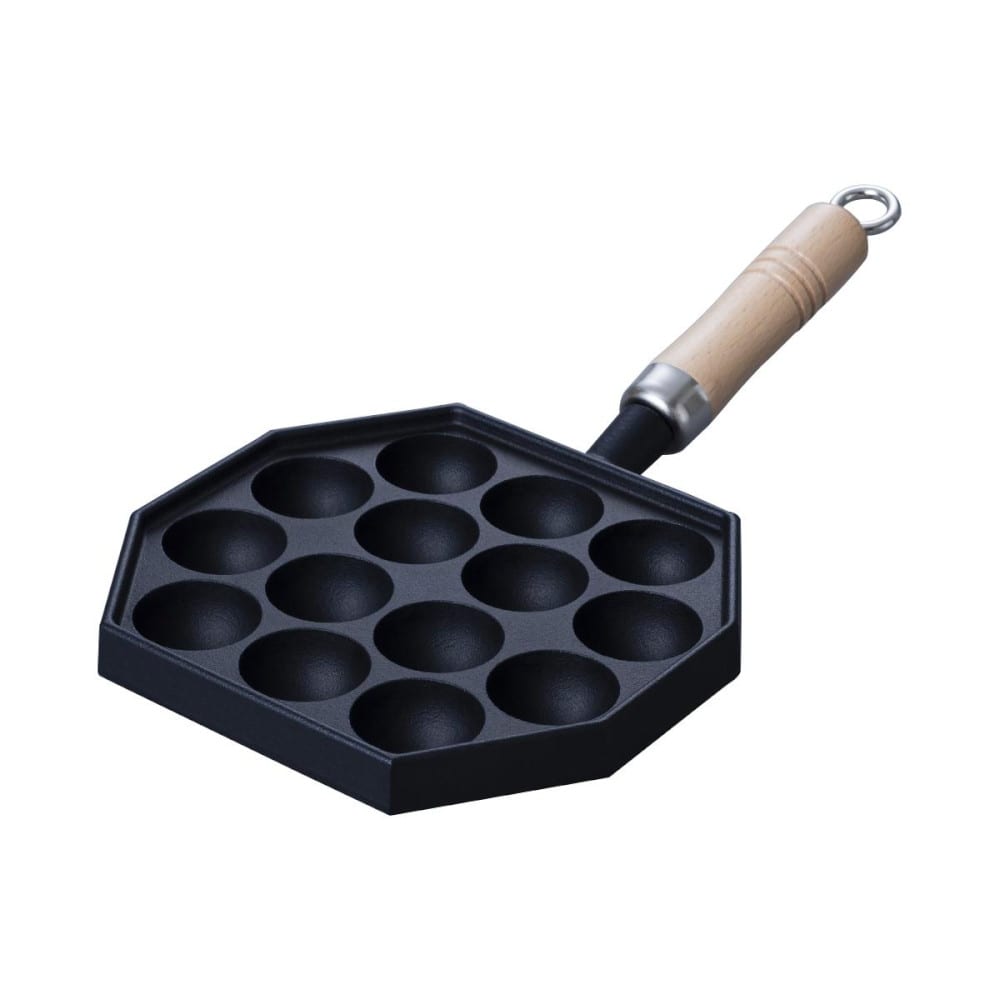 南部鉄器 たこ焼14穴(木柄付) IH対応 90033 メーカー直送 ▼返品・キャンセル不可【他商品との同時購入不可】