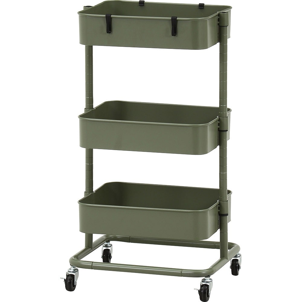 高さが調整できるワゴン マルシェ モスグリーン 45069 メーカー直送 ▼返品・キャンセル不可【他商品との同時購入不可】