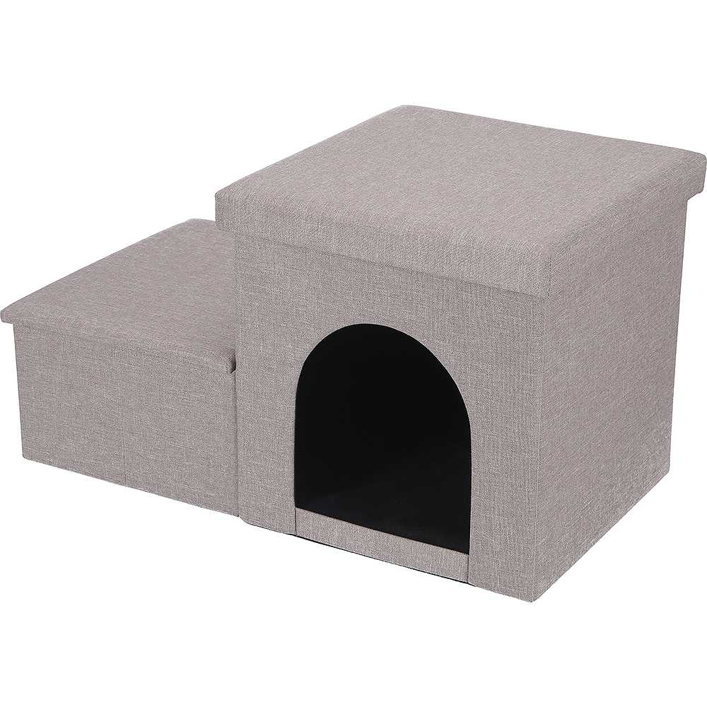 収納付きペットステップ&ハウス ライトグレー 53724 メーカー直送 ▼返品・キャンセル不可[他商品との同時購入不可]