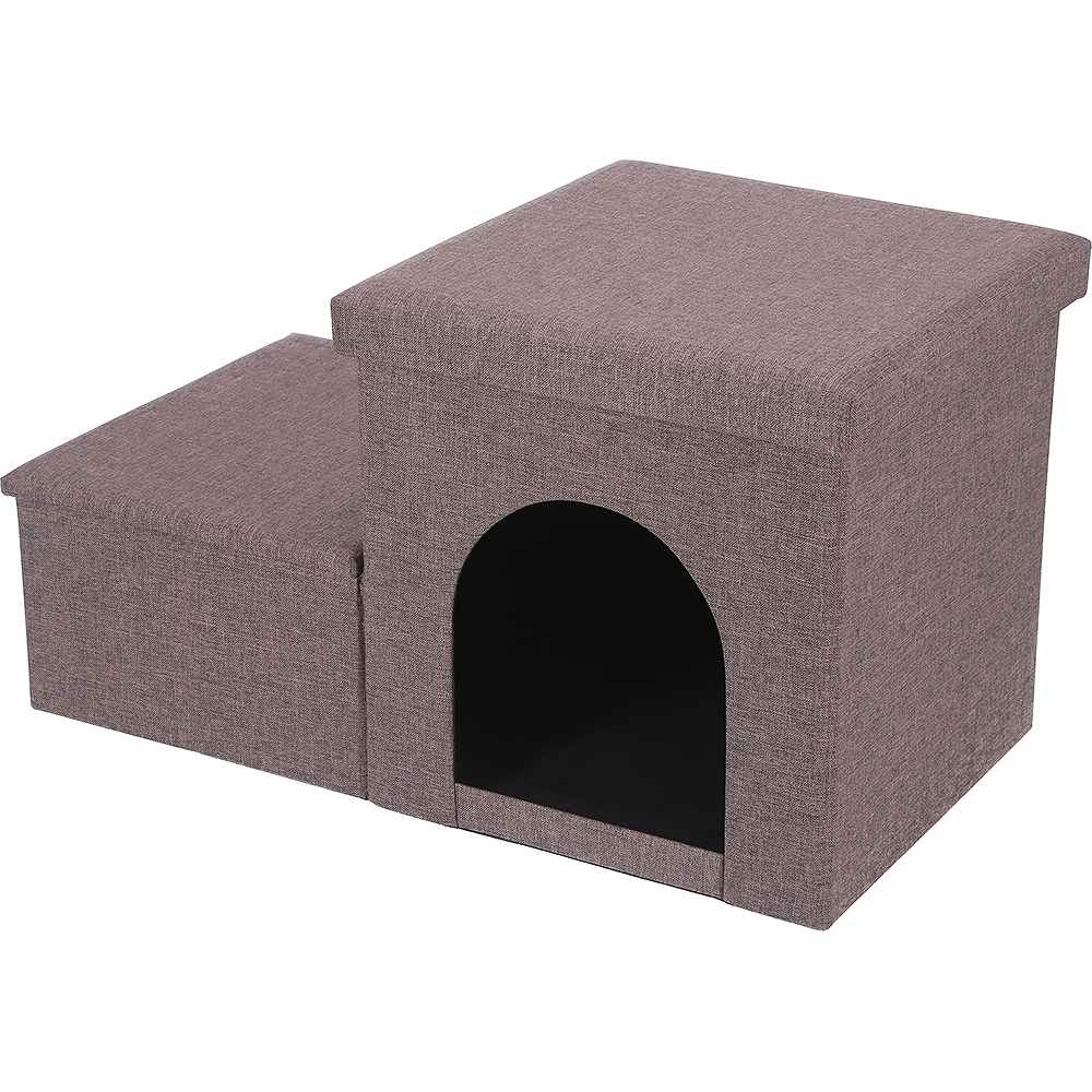 収納付きペットステップ&ハウス チャコール 53725 メーカー直送 ▼返品・キャンセル不可[他商品との同時購入不可]