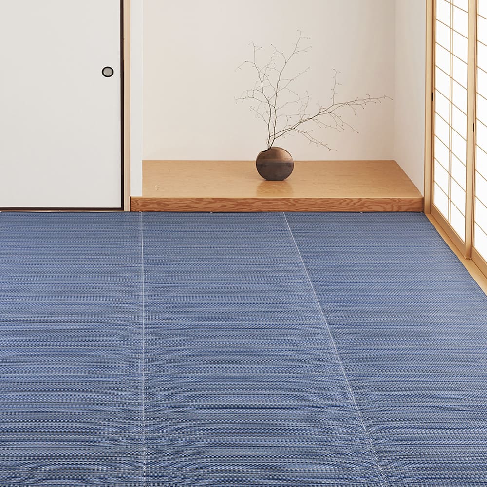 洗えるい草風カーペット ライアン 江戸間3畳 ブルー メーカー直送 ▼返品・キャンセル不可【他商品との同時購入不可】