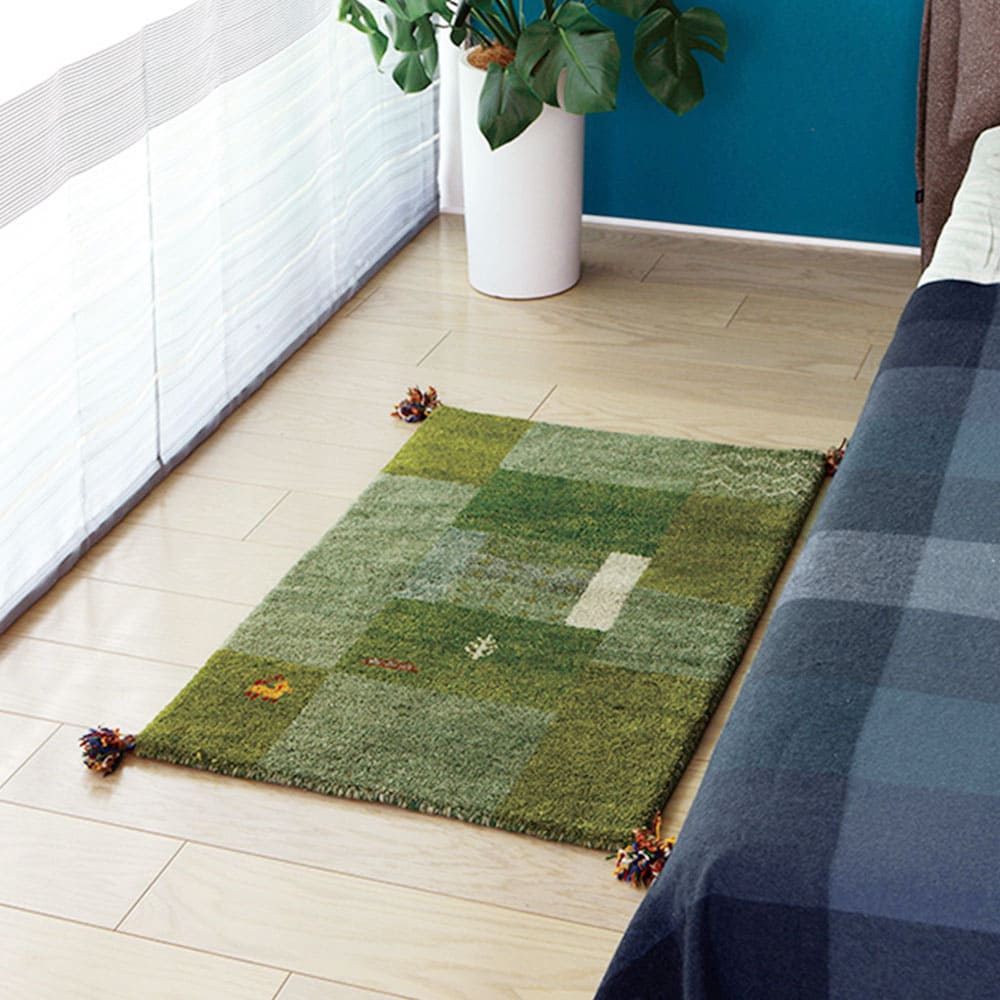 ギャッベマット GABBEH D11 グリーン 45×75cm メーカー直送 ▼返品・キャンセル不可【他商品との同時購入不可】