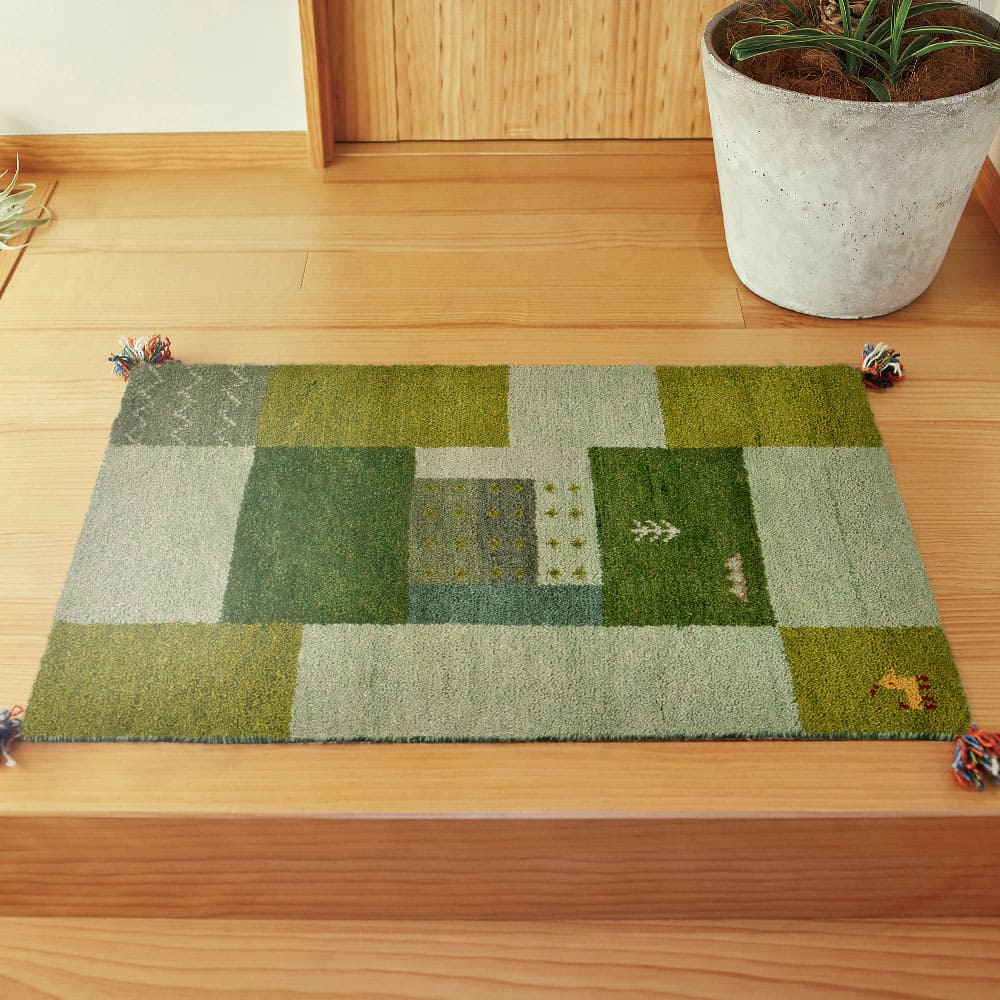 ギャッベマット GABBEH D11 グリーン 60×90cm メーカー直送 ▼返品・キャンセル不可【他商品との同時購入不可】