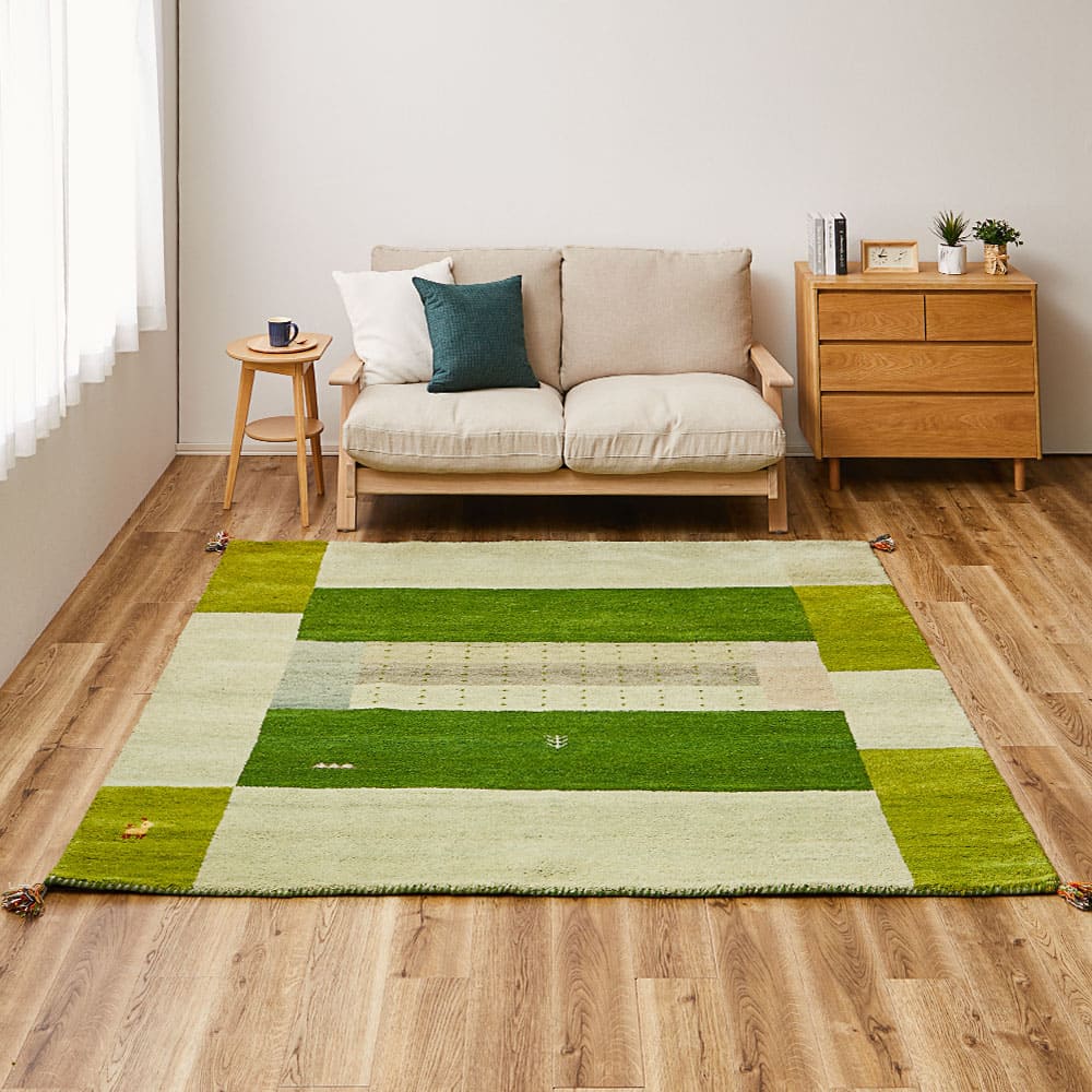 ギャッベ ラグ GABBEH D11 グリーン 200×200cm メーカー直送 ▼返品・キャンセル不可【他商品との同時購入不可
