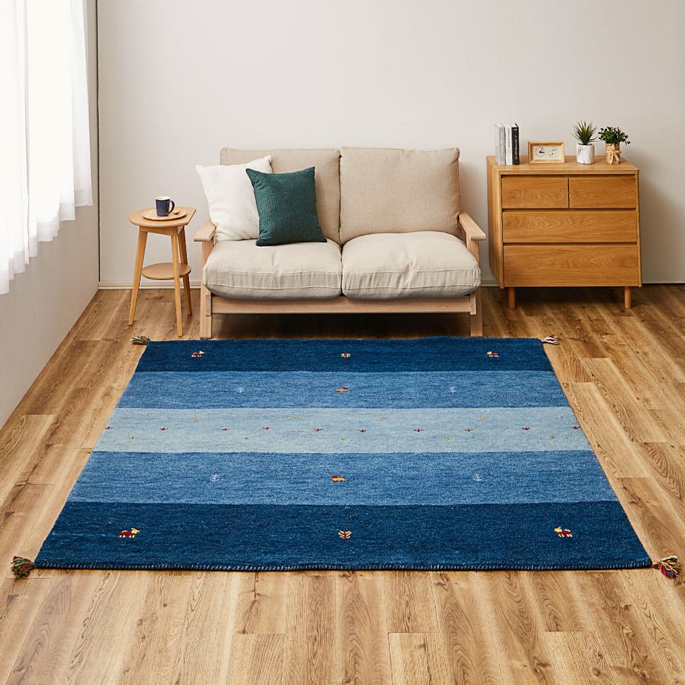 ギャッベ ラグ GABBEH D20 ブルー 200×200cm メーカー直送 ▼返品・キャンセル不可【他商品との同時購入不可】