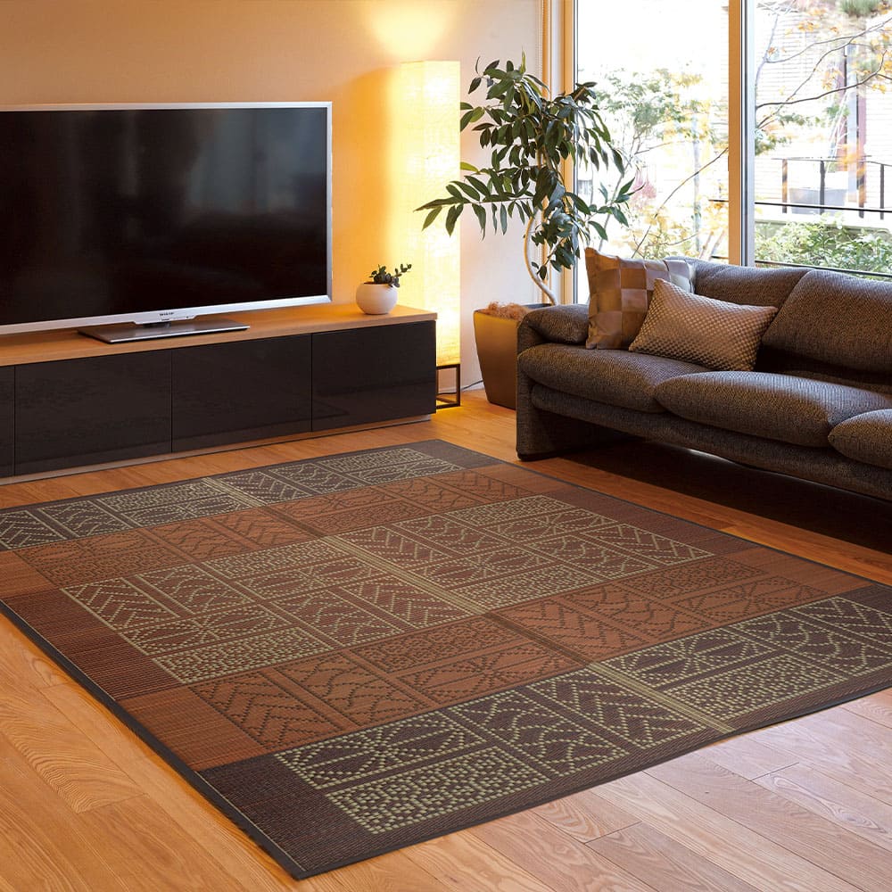 い草ラグ 伊勢 ブラウン 176×176 メーカー直送 ▼返品・キャンセル不可【他商品との同時購入】